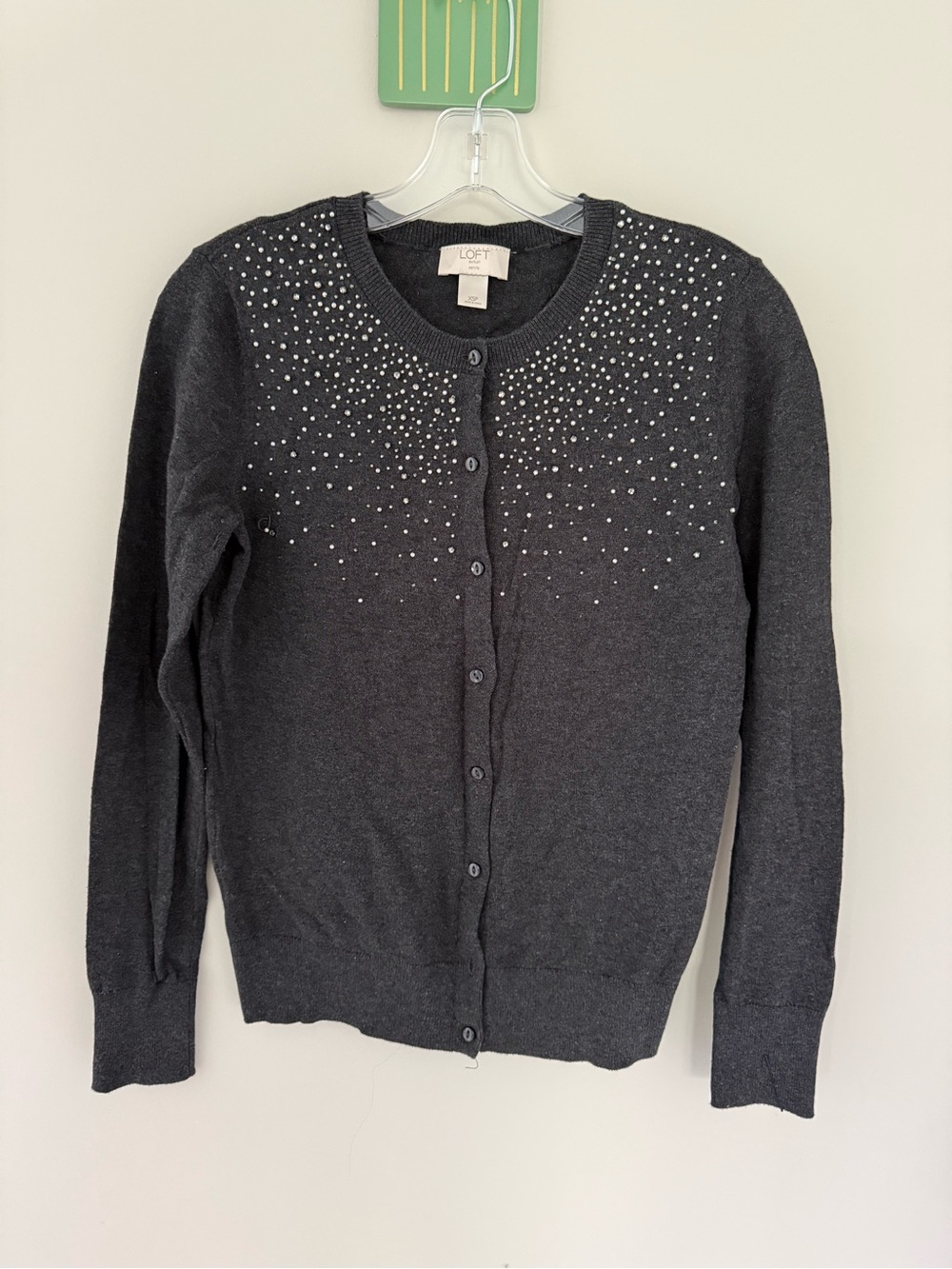 LOFT Charcoal Gray Studded Button-Up Cardigan